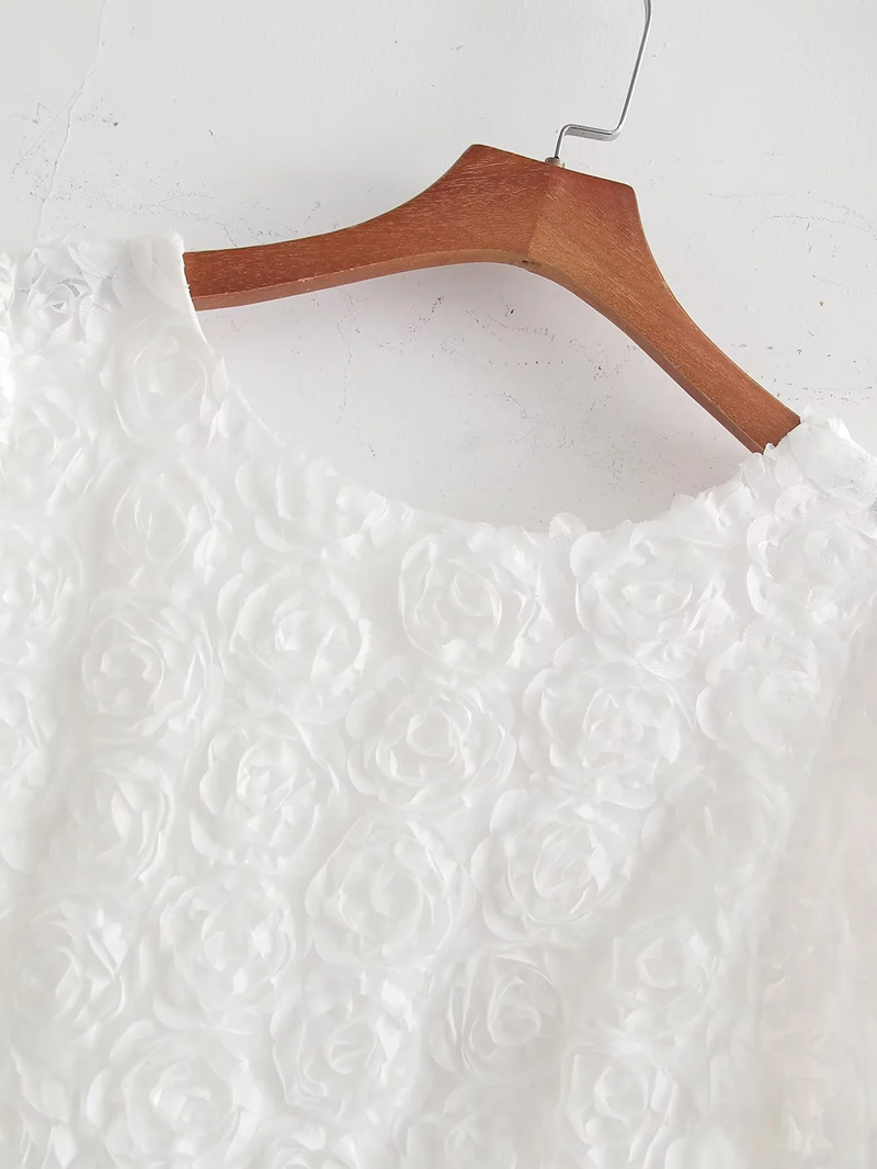 Fashion White Textured Three-dimensional Flower Skirt,Mini & Short Dresses