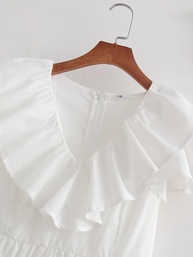 Fashion White Lotus Leaf V-neck Skirt,Mini & Short Dresses