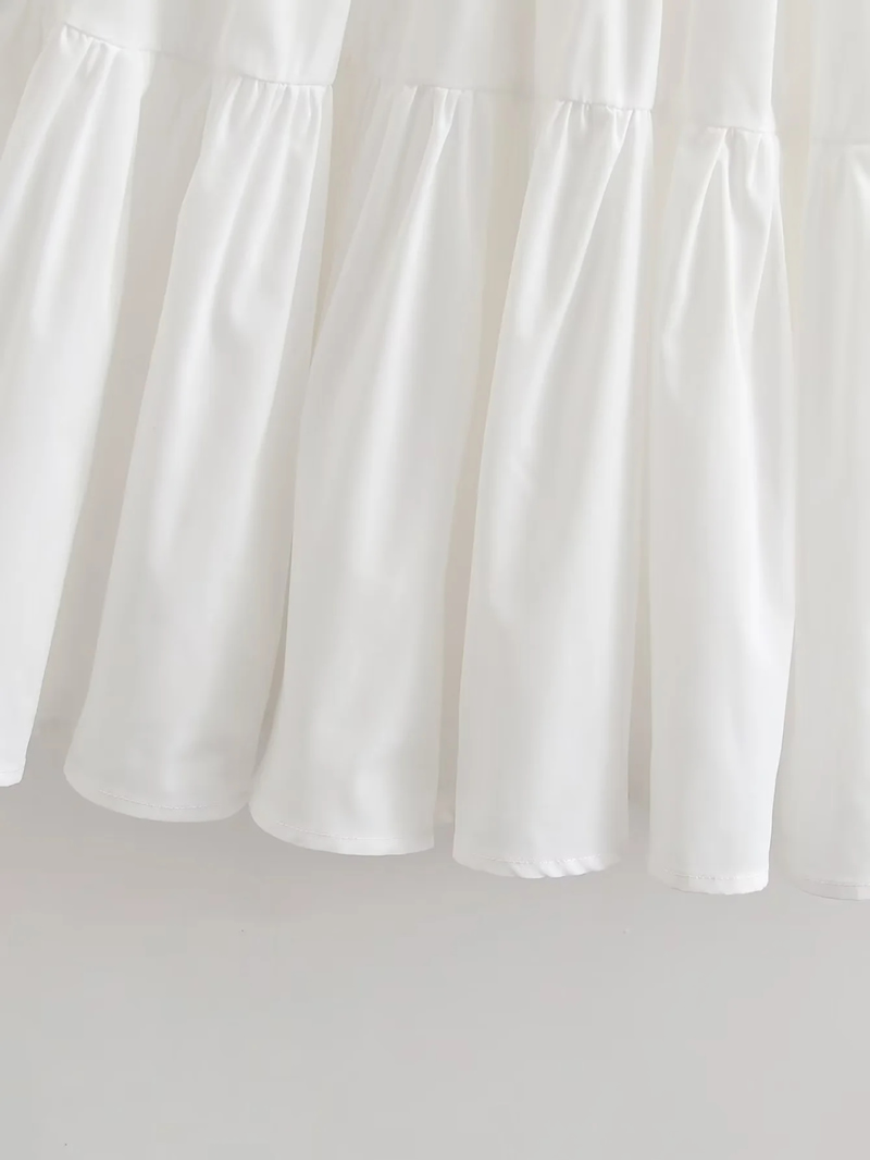 Fashion White Lotus Leaf V-neck Skirt,Mini & Short Dresses