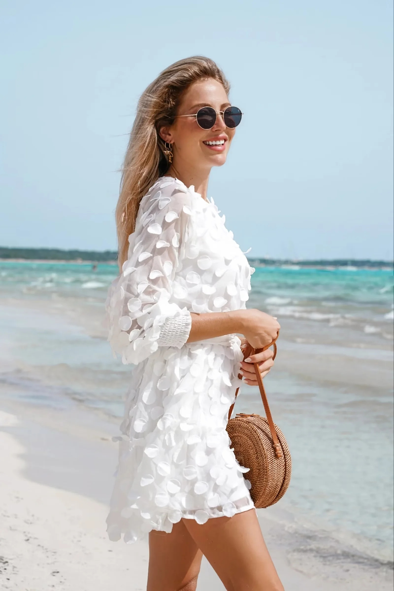 Fashion White Three-dimensional Texture Chiffon Skirt,Mini & Short Dresses