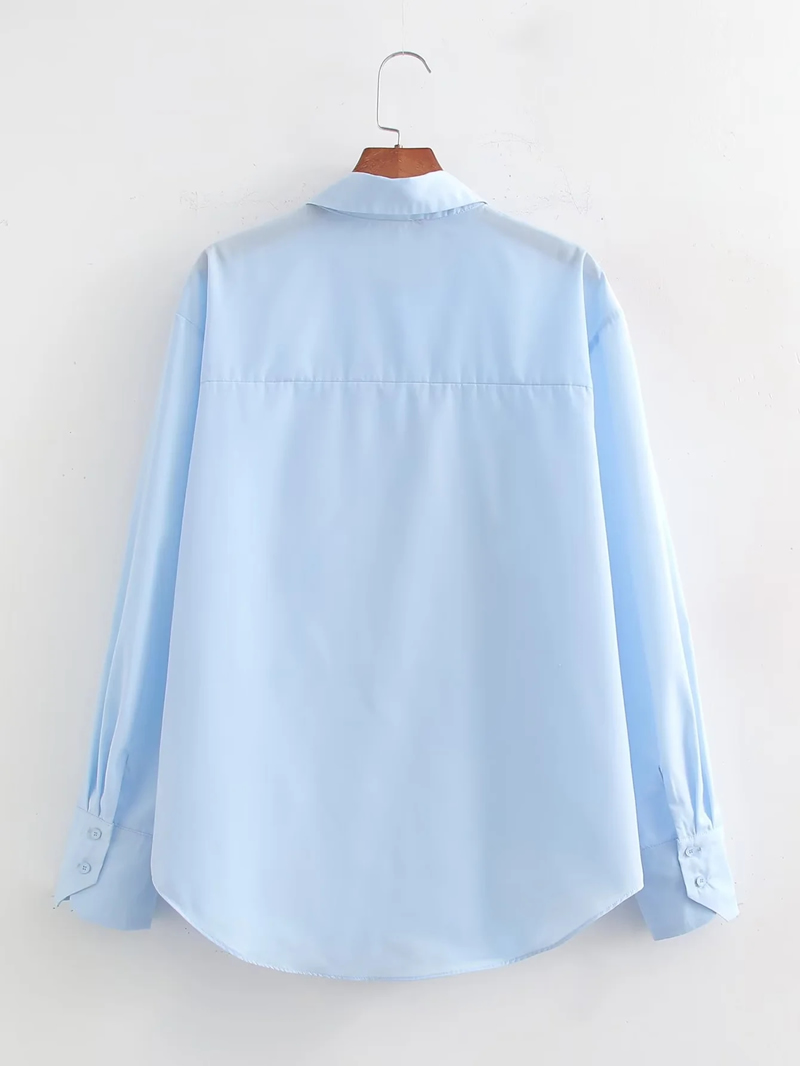 Fashion Blue Chest Tiered Lapel Shirt,Blouses