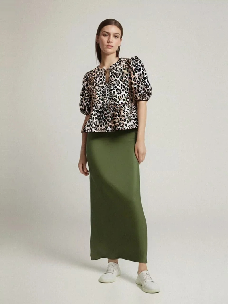 Fashion Green Silk Satin Glossy Skirt,Skirts