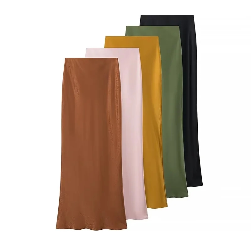 Fashion Yellow Silk Satin Glossy Skirt,Skirts