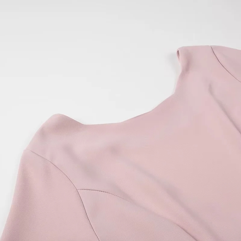 Fashion Pink Polyester V-neck Bow Long Skirt,Long Dress