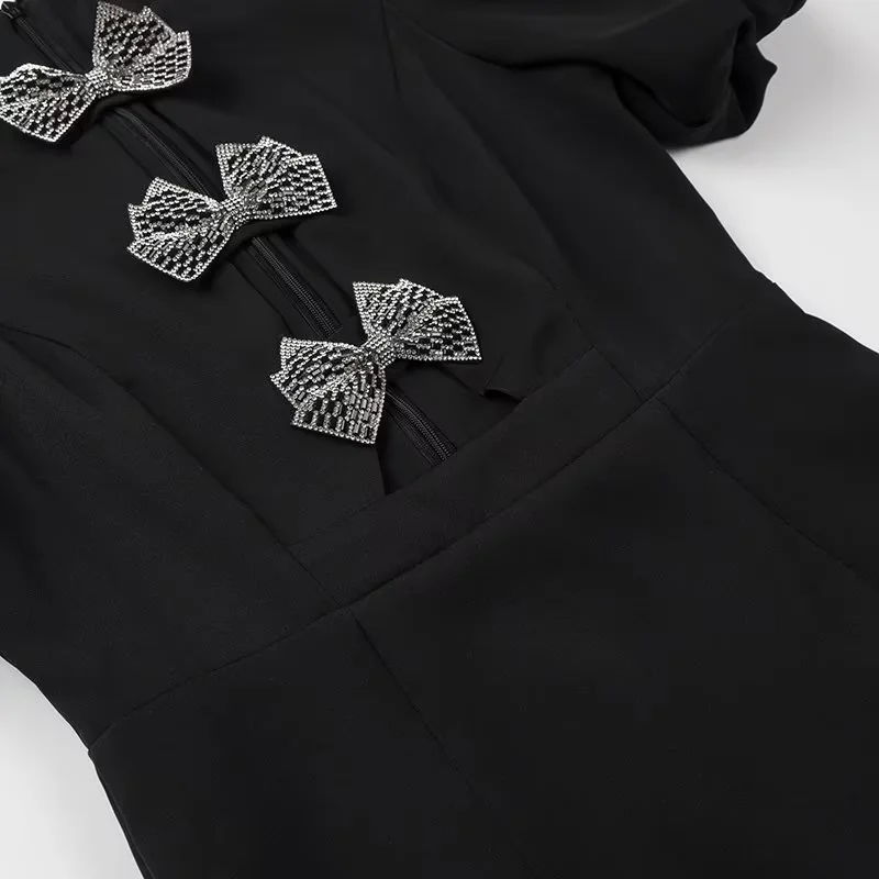 Fashion Black Polyester Diamond Heart Hollow Skirt,Mini & Short Dresses