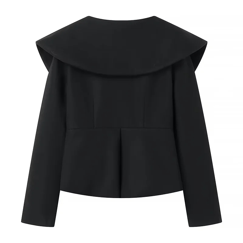 Fashion Black Polyester Lapel Zipped Jacket,Coat-Jacket