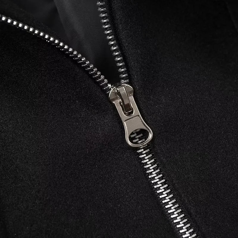Fashion Black Polyester Lapel Zipped Jacket,Coat-Jacket