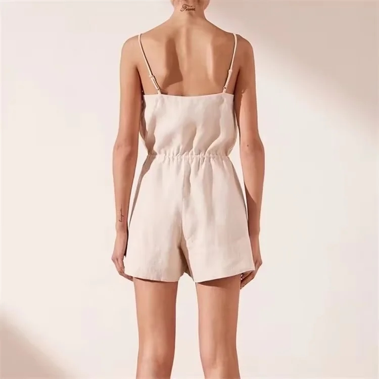 Fashion Khaki Cotton Lace-up Multi-pocket Jumpsuit,Jumpsuits