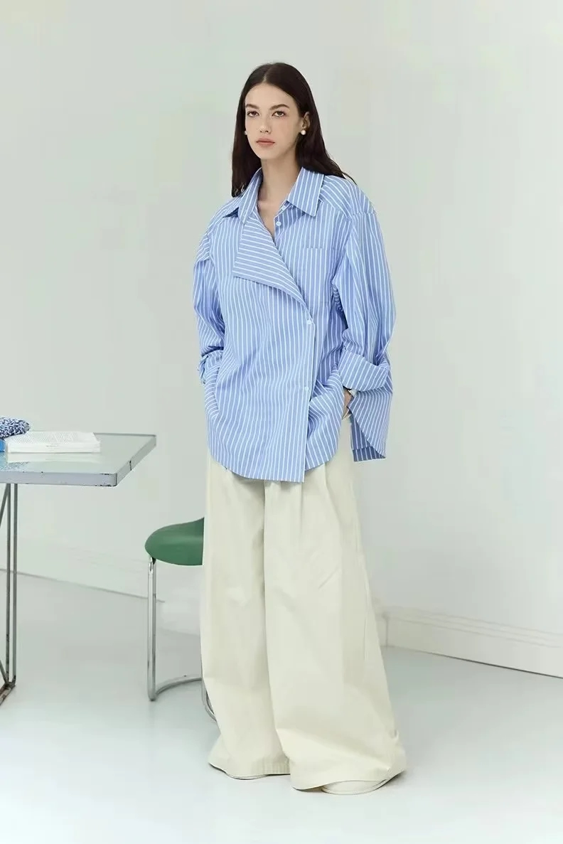 Fashion Beige Cotton High-waisted Wide-leg Pants,Pants