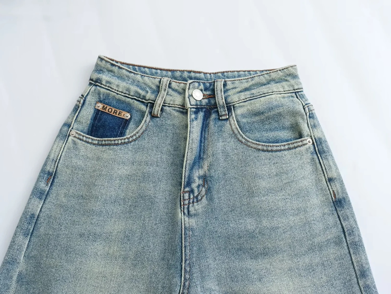 Fashion Denim Blue High-waisted Straight-leg Wide-leg Jeans,Denim
