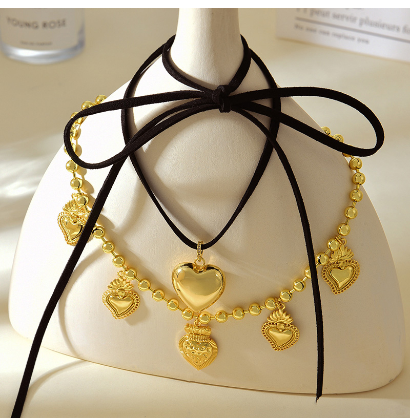 Fashion Black Copper Love Pendant Pu Tie Bow Necklace,Necklaces
