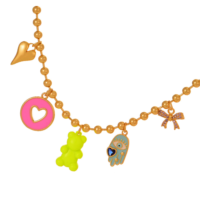 Fashion Gold Copper Inlaid Zircon Drop Oil Love Palm Bear Pendant Bead Necklace,Necklaces