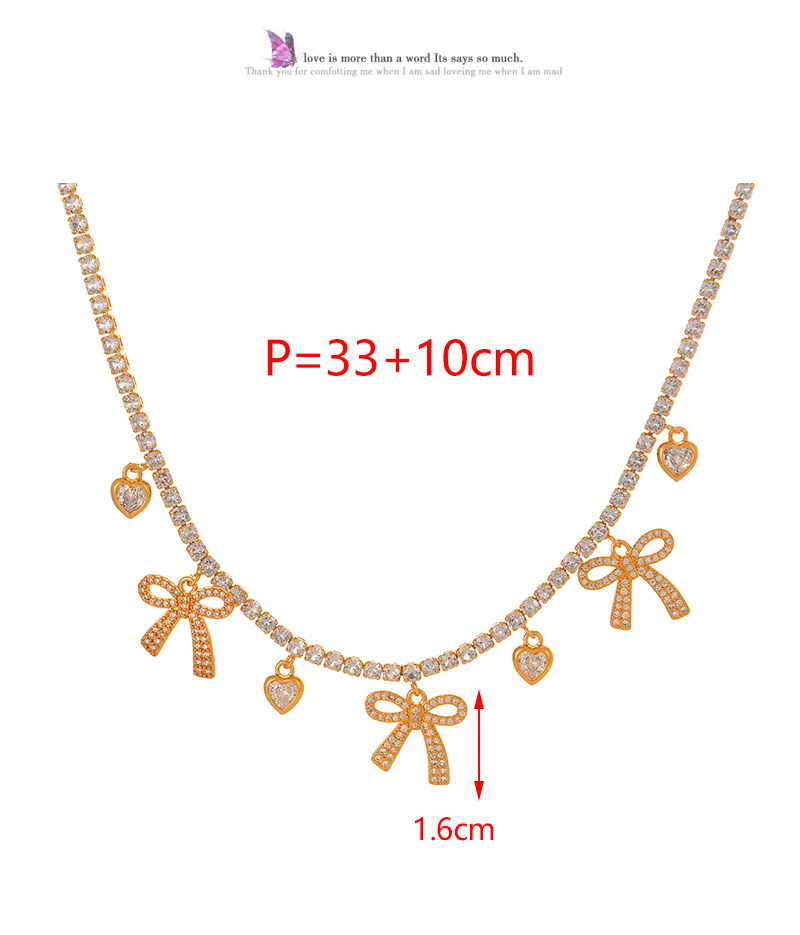 Fashion Golden 1 Copper Inlaid Zircon Bow Love Pendant Necklace,Necklaces