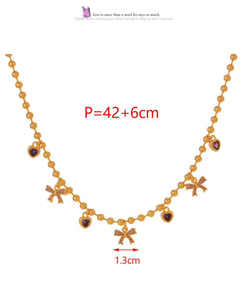Fashion Gold Copper Inlaid Zircon Bow Love Pendant Bead Necklace,Necklaces