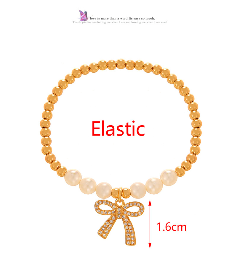 Fashion Golden 3 Copper Set Zirconia Bow Pendant Beaded Pearl Bracelet,Bracelets