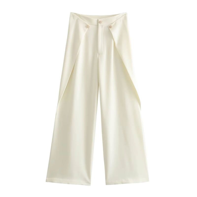 Fashion White Polyester Irregular Straight Trousers,Pants