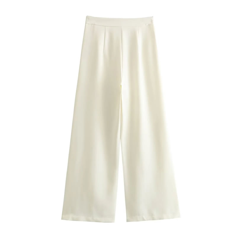 Fashion White Polyester Irregular Straight Trousers,Pants
