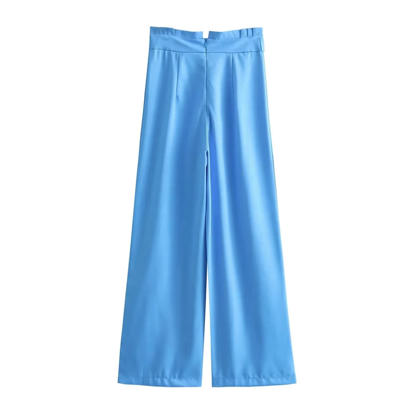 Fashion Blue Polyester Straight Trousers,Pants