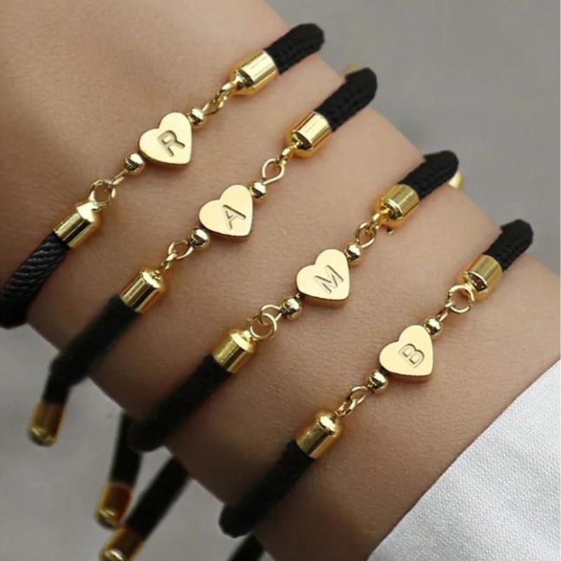 Fashion G Black Titanium Steel 26 Letter Love Cord Braided Bracelet,Bracelets