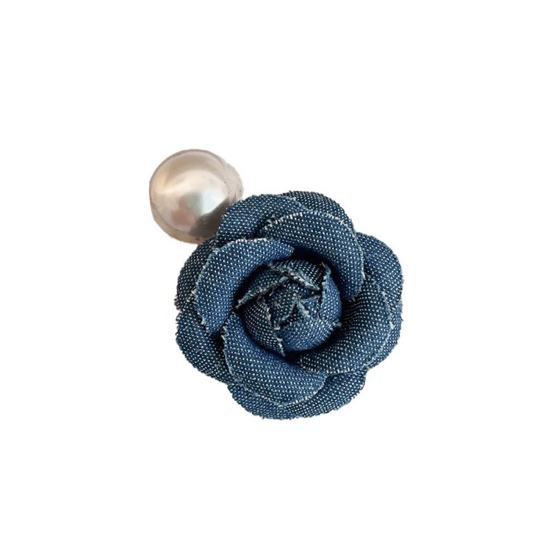 Fashion Light Blue Fabric Pearl Three-dimensional Denim Camellia Hair Clip,Hairpins