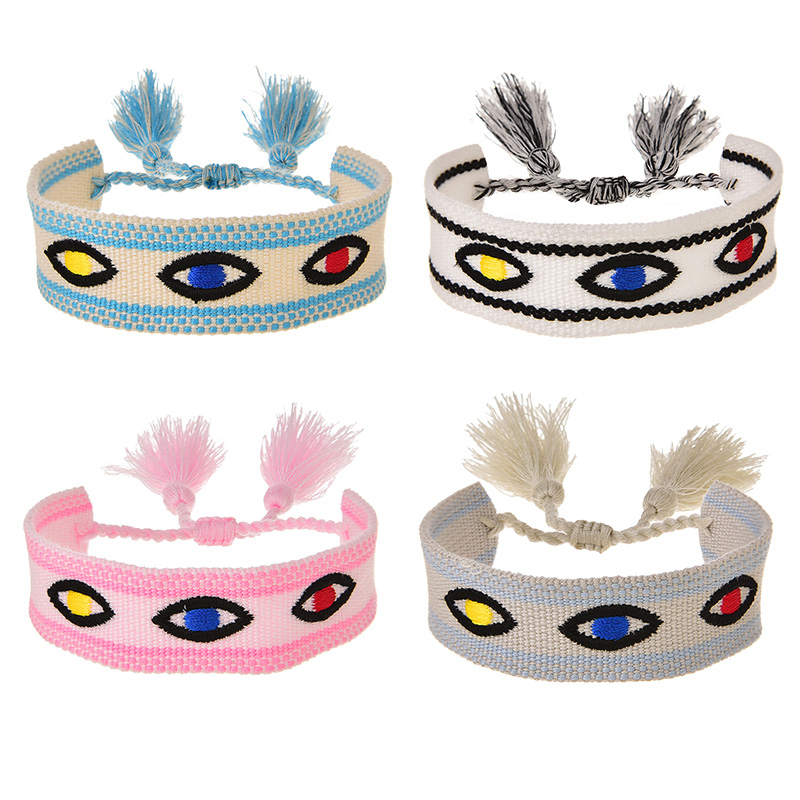 Fashion Gray Blue Embroidered Eye Line Tassel Bracelet,Fashion Bracelets