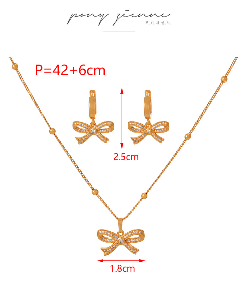 Fashion Golden 2 Copper Inlaid Zircon Bow Earrings,Earrings