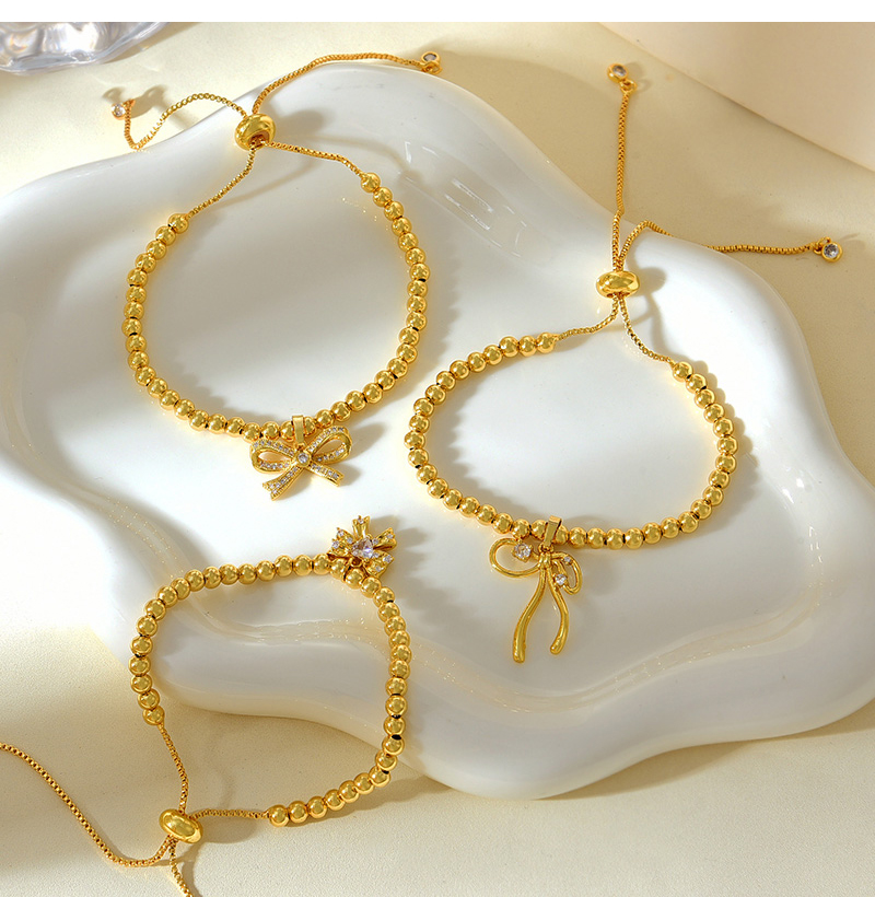 Fashion Golden 1 Copper Set Zircon Bow Pendant Beaded Bracelet,Bracelets