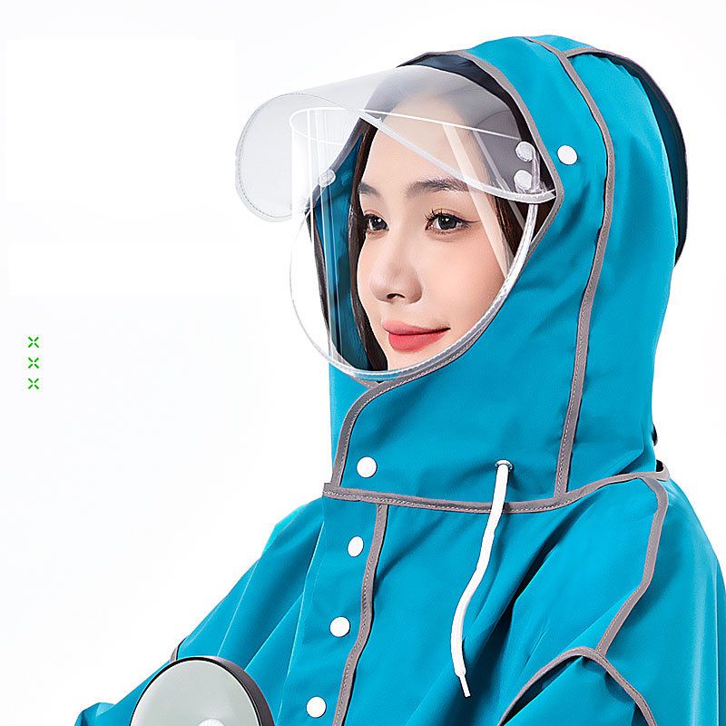 Fashion Soft Emerald Blue Eva Adult Hooded Raincoat,Household goods