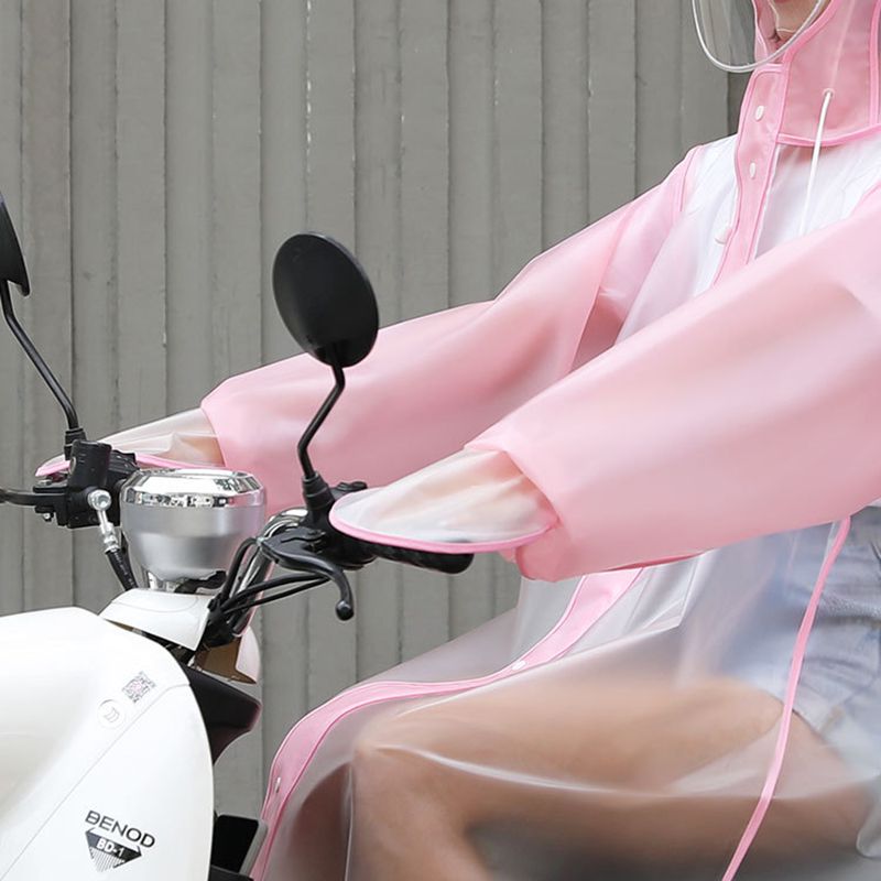 Fashion Pink And White Combination Cpe Adult Hooded Raincoat,Household goods