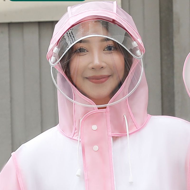 Fashion Pink And White Combination Cpe Adult Hooded Raincoat,Household goods