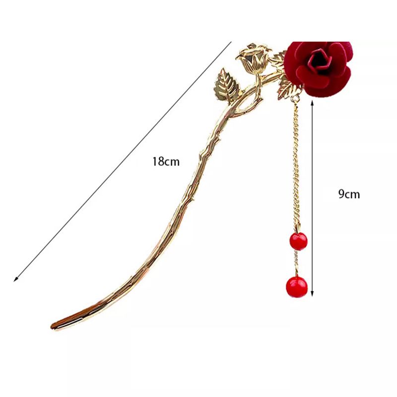 Fashion 2# Red Rose Pendant Hairpin Metal Flower Hairpin,Hairpins