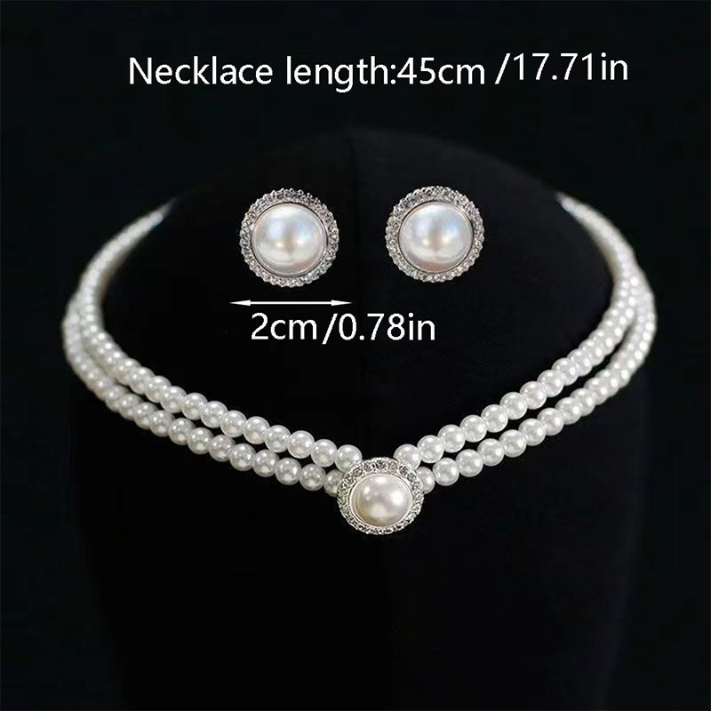 Fashion Silver Ear Clip Style Alloy Diamond Pearl Necklace And Earrings Set,Jewelry Sets
