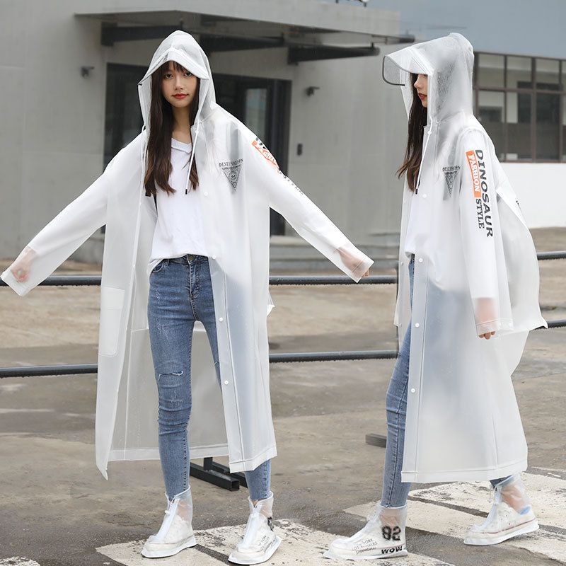 Fashion Pure White No Printing No Backpack Eva Adult Hooded Raincoat,Household goods