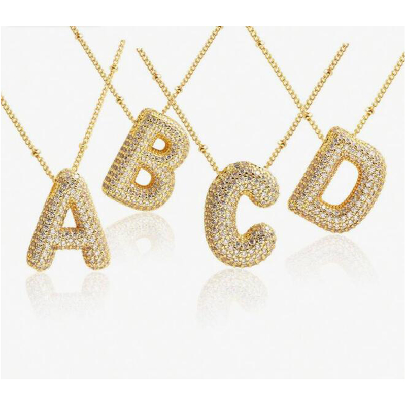 Fashion Z Copper inlaid zirconium 26 letter necklace (bead chain),Necklaces