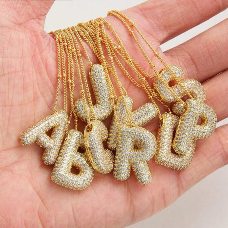 Fashion L Copper inlaid zirconium 26 letter necklace (bead chain),Necklaces