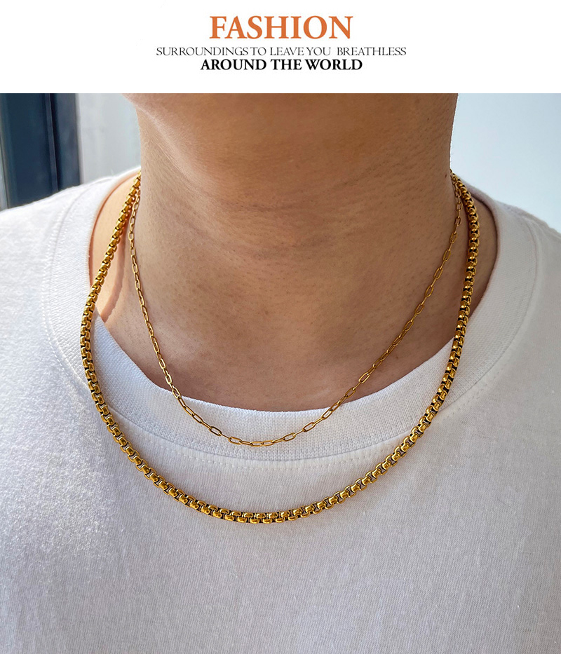 Fashion Gold Titanium Steel Double Layer Thick Chain Necklace,Necklaces