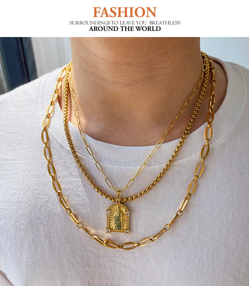Fashion Gold Titanium Steel Double Layer Thick Chain Necklace,Necklaces