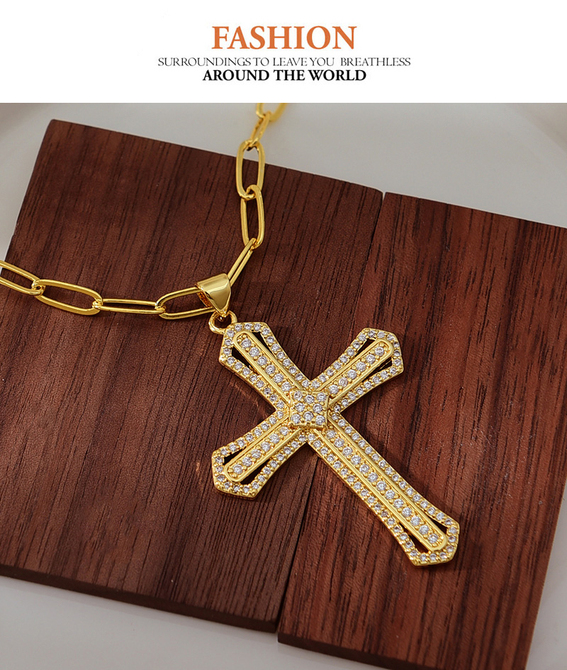 Fashion Gold Copper Set Zirconia Cross Pendant Necklace,Necklaces