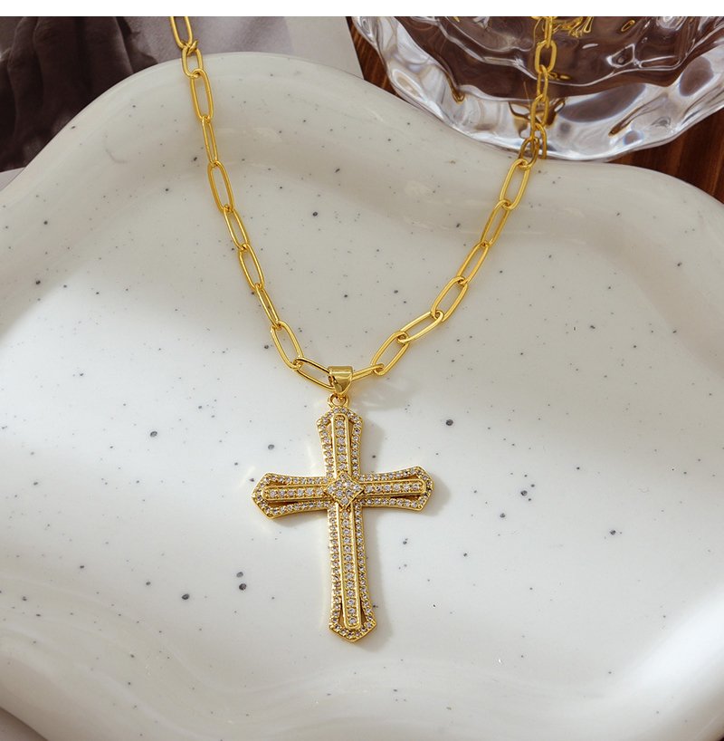 Fashion Gold Copper Set Zirconia Cross Pendant Necklace,Necklaces