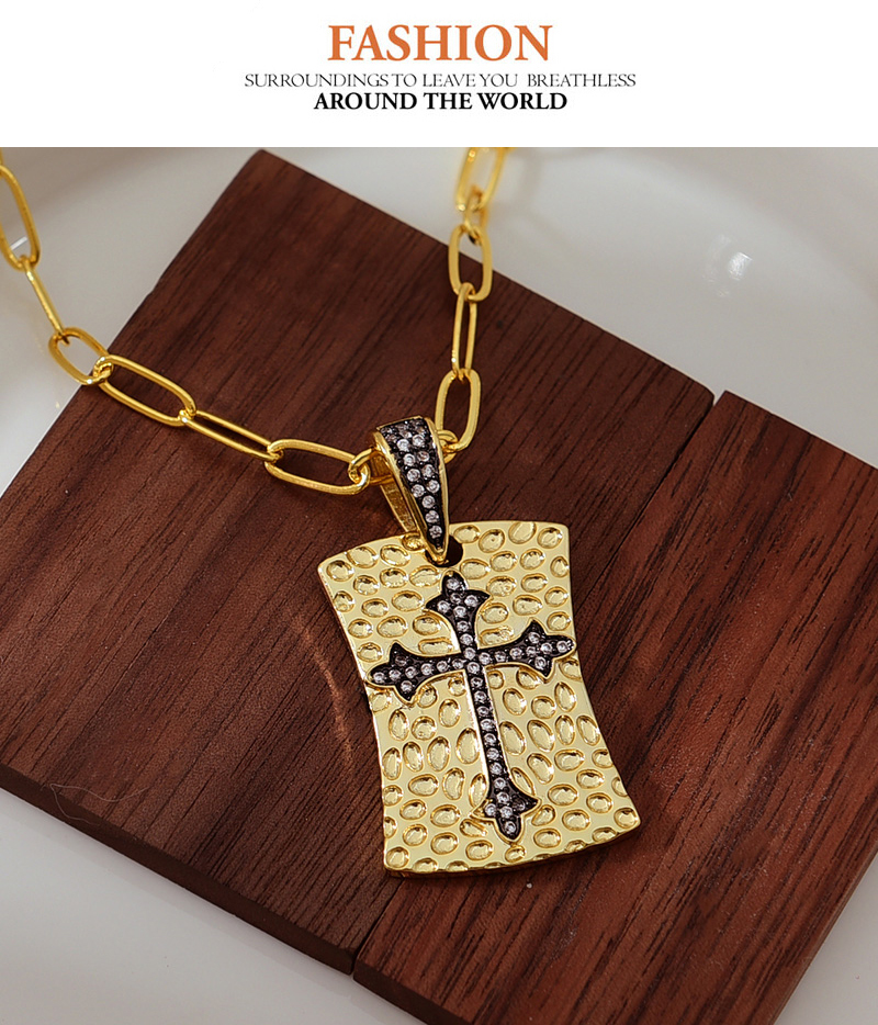 Fashion Gold Copper Set Zircon Irregular Oil Dripping Cross Pendant Necklace,Necklaces