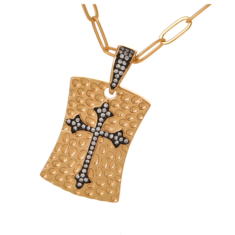 Fashion Gold Copper Set Zircon Irregular Oil Dripping Cross Pendant Necklace,Necklaces