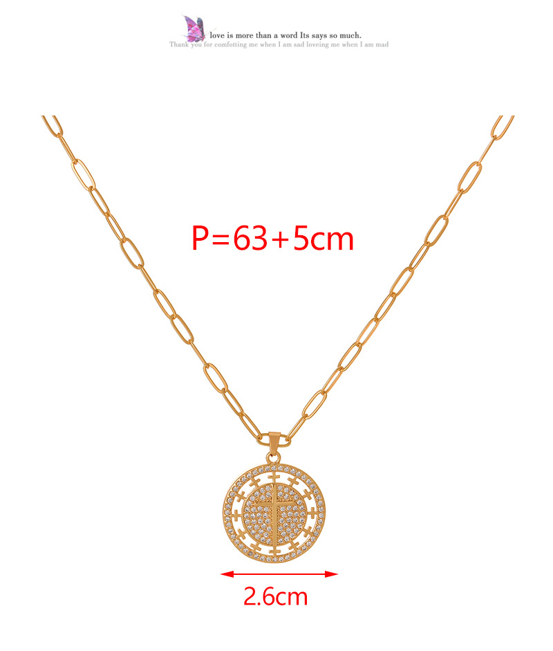 Fashion Gold Copper Set Zirconia Round Cross Pendant Necklace,Necklaces