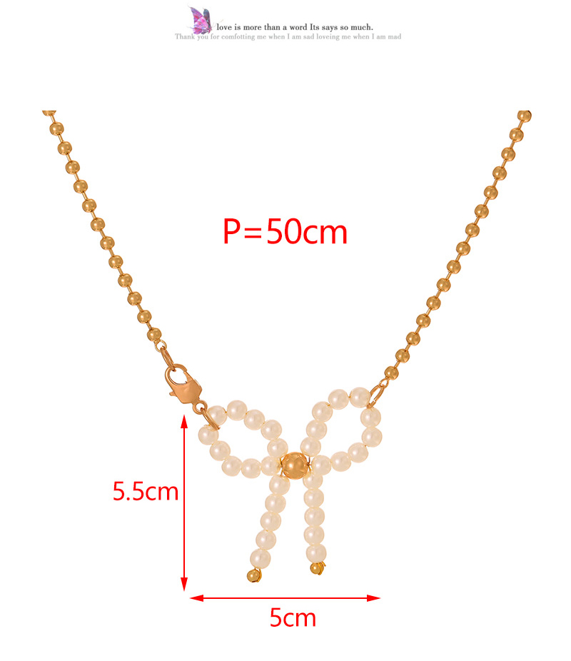 Fashion Gold Pearl Bow Pendant Beads Lobster Clasp Necklace,Necklaces