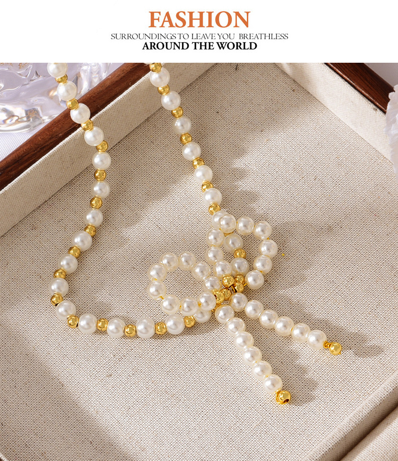 Fashion Gold Pearl Bow Pendant Beaded Necklace,Necklaces