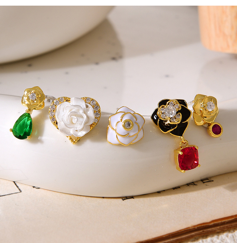 Fashion Gold Copper Inlaid Zircon Oil Drop Flower Water Drop Pendant Earring Set Of 6 Pieces,Earring Set