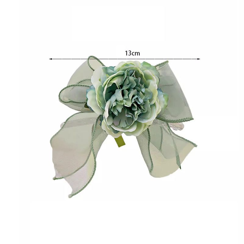 Fashion 2# Green Lisianthus Clamp Simulated Flower Bow Gripper,Hair Claws