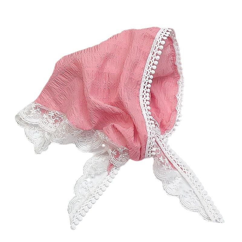 Fashion 3# Pink Plaid Triangle Scarf Lace Plaid Triangle Headscarf,Hair Ribbons