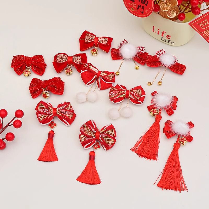 Fashion 5# Fur Ball Embroidered Bow Fabric Bow Children