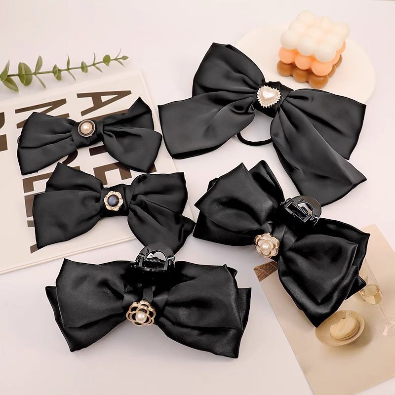 Fashion 17# Pearl Black Flower Bow Hair Tie Fabric Bow Hairpin,Hairpins