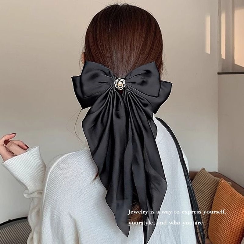 Fashion 11# Pearl Black Flower Bow Fabric Bow Gripper,Hair Claws